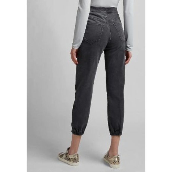 Express Jogger Size 6 Super High Rise Knit Denim Pants Black/Gray Elastic Waist - Picture 4 of 12